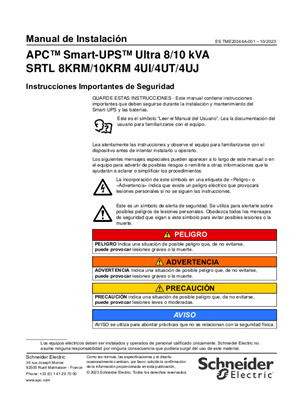 Imagen de Manual de Instalación APC Smart-UPS Ultra 8/10 kVA SRTL 8KRM/10KRM 4UI/4UT/4UJ