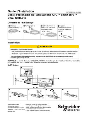Image de Guide d'Installation Câble d'extension du Pack Batterie APC Smart-UPS Ultra SRTL016