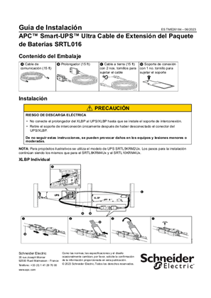 Imagen de Guía de Instalación APC Smart-UPS Ultra Cable de Extensión del Paquete de Baterías SRTL016