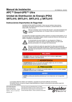 Imagen de Manual de Instalación de la Unidad de Distribución de Corriente (PDU) Smart-UPS Ultra SRTL010, SRTL011, SRTL012 y SRTL015