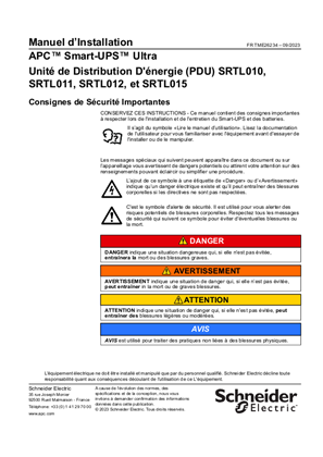 Image de Manuel d’installation de Smart-UPS Ultra Unité de distribution d’énergie (PDU) SRTL010, SRTL011, SRTL012, et SRTL015