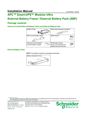 Image of Installation Manual APC Smart-UPS Modular Ultra External Battery Frame / External Battery Pack (XBP)