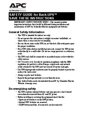 Image de SAFETY GUIDE for Back-UPS SAVE THESE INSTRUCTIONS