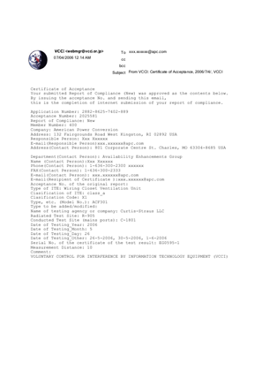 Slika linije VCCI Approval for the Wiring Closet Ventilation Unit