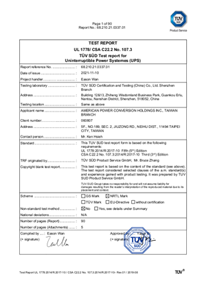 TUV SUD Certificate for BVX700LU LM Certificado Schneider Electric