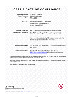 UL CERTIFICATE SMART UPS APC by Schneider electric
