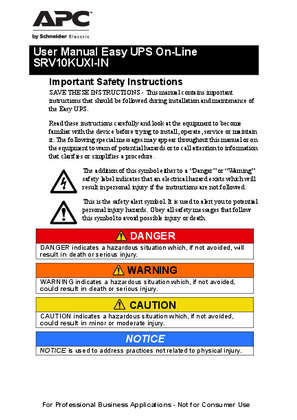 Image of User Manual Easy UPS On-Line SRV10KUXI-IN