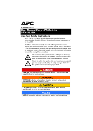 Image of User Manual Easy UPS On-Line SRV1KL-INX