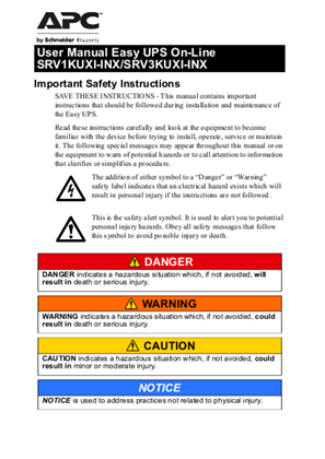 Image de User Manual Easy UPS On-Line SRV1KUXI-INX/SRV3KUXI-INX