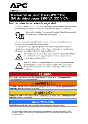 Imagen de Manual del usuario: Back-UPS™ Pro SAI de videojuegos 2200 VA, 230 V CA