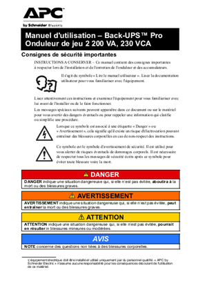 Image de Manuel d'utilisation – Back-UPS™ Pro Onduleur de jeu 2 200 VA, 230 VCA