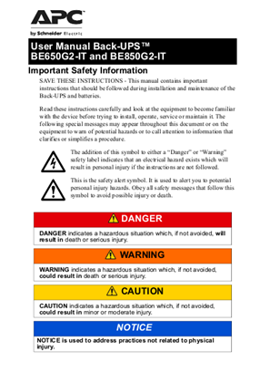 Image of APC Back-UPS BE650G2-IT/BE850G2-IT User Guide