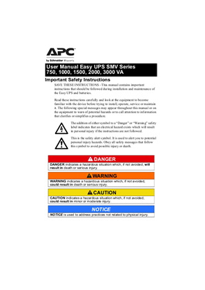 Image de User Manual Easy UPS SMV Series 750 VA, 1000 VA, 1500 VA, 2000 VA, 3000 VA