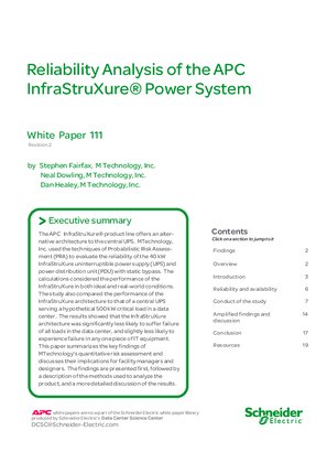 Image of Reliability Analysis of the APC InfraStruXure Power System