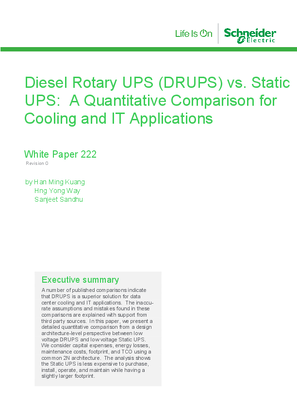 Diesel Rotary UPS (DRUPS) vs. Static UPS: A Quantitative Comparison for Cooling and IT Applications