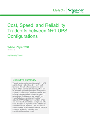 Image of Cost, Speed, and Reliability Tradeoffs between N+1 UPS Configurations