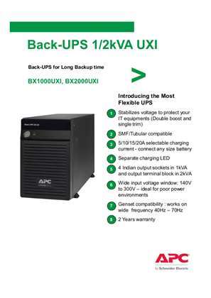 Image of APC Back-UPS BX1000UXI, BX2000UXI Product Brochure