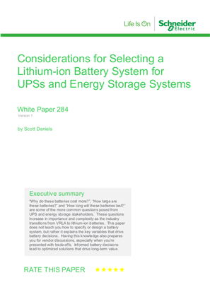 Image of Considerations for Selecting a Lithium-ion Battery System for UPSs and Energy Storage Systems