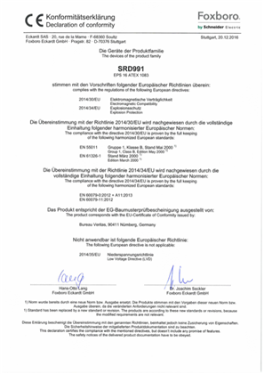 Model SRD991 ATEX Certificate Zertifikat Schneider Electric