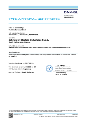 Image of DNV GL Marine Certificate NSYTRV 502-702-952
