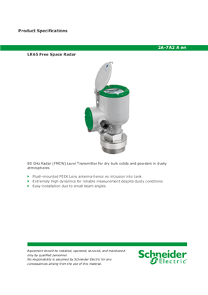 Image of LR65 Free Space Radar Product Specification Guide
