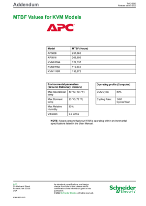 Image of Addendum: MTBF Values for KVM Models