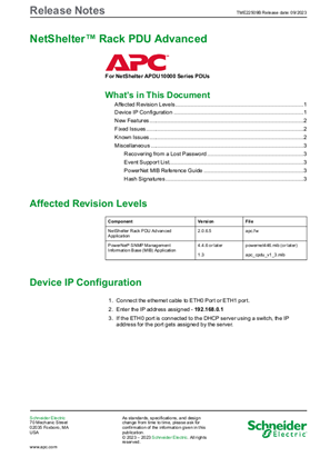 Image of NetShelter Rack PDU Advanced Release Notes Firmware v2.0.6.5