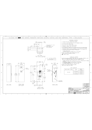 Image of Outline Drawing | ASCO SERIES 300 Group G Transfer Switch (ATS/NTS) | 260-400 Amps | Type 1 | Frame E | 978732 (DISCONTINUED)