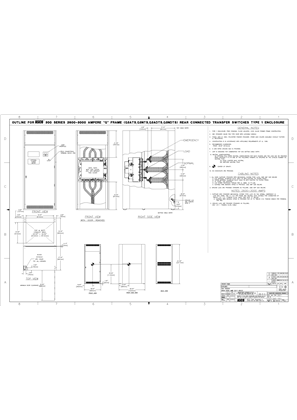 Image of Outline Drawing | ASCO SERIES 200/300 Group G Transfer Switch (ATS/NTS/ADTS/NDTS) | 2600-3000 Amps | Type 1 | Frame G | Rear Connected | 10001395-001