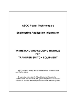 Image of ASCO Power Technologies Engineering Application Information - Withstand and Closing Ratings for Transfer Switch Equipment