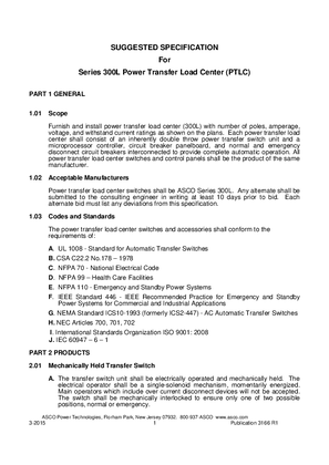 Image of Suggested Specification for Series 300L Power Transfer Load Center