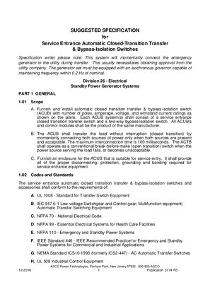 Image of Suggested Specification for Service Entrance Automatic Closed-Transition Transfer Switches