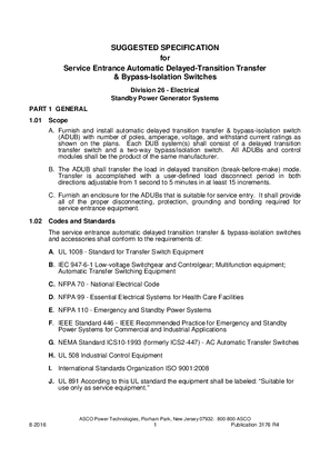 Image of Suggested Specification for Service Entrance Automatic Delayed-Transition Transfer and Bypass-Isolation Switches
