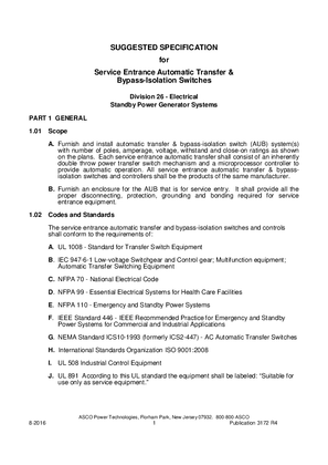 Suggested Specification for Service Entrance Automatic Transfer and Bypass-Isolation Switches 