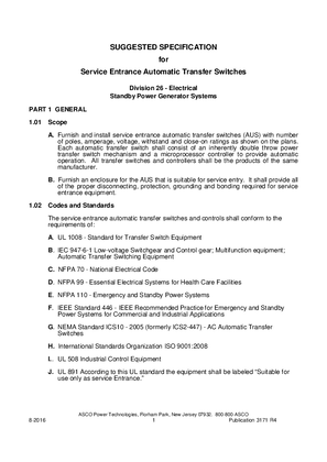 Imagen de Suggested Specification for Service Entrance Automatic Transfer Switches