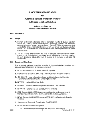 Suggested Specification for Automatic Delayed Transition Transfer and Bypass-Isolation Switches