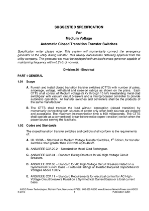 Image of Suggested Specification for Medium Voltage Automatic Closed Transition Transfer Switches