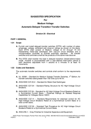 Image of Suggested Specification for Medium Voltage Automatic Delayed Transition Transfer Switches