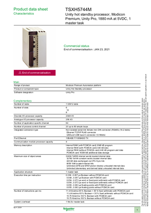 的映像 Unity hot standby processor, Modicon Premium, Unity Pro, 1880 mA at 5VDC, 1 master task