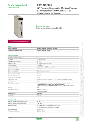 Imagen de ISP Plus weighing module, Modicon Premium, 20 bits resolution, 150mA at 5VDC, 50 measurements per second