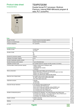 Image of Double format PL7 processor, Modicon Premium, Internal RAM 48Kwords program & data, PL7 Junior/Pro