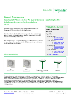 的映像 EasyLogic CP 系列室內空氣品質感測器 - 產品發佈