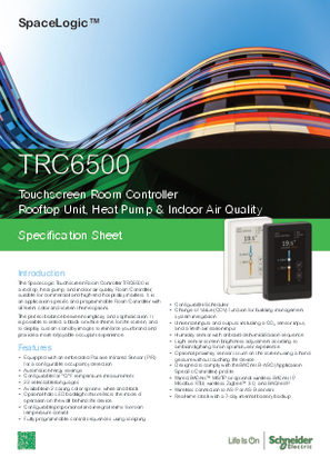 的映像 SpaceLogic TRC6500 觸控式室內控制器－產品規格說明