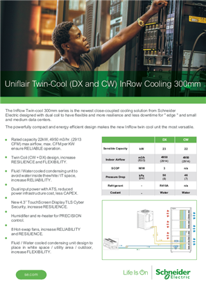Image of Uniflair Twin-Cool (DX and CW) InRow Cooling 300mm_OnePage_Brochure_EN