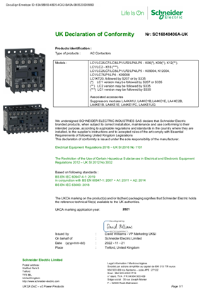 的映像 UKCA Declaration TeSys K_LC.K,LP.K