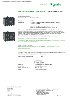 的映像 UKCA Declaration TeSys K_LA1KN