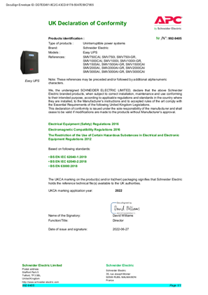 的映像 UKCA Declaration of Conformity 992-9405