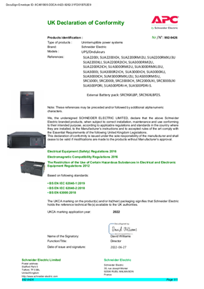 的映像 UKCA Declaration of Conformity 992-9426