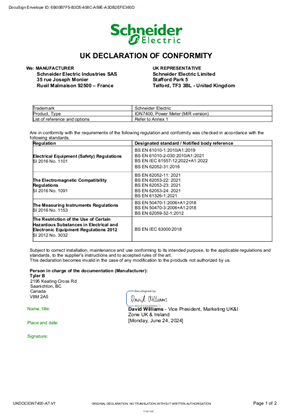 Image of ION7400 Declaration of Conformity MIR UKCA Schneider Electric