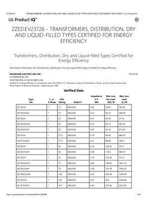 Image of Energy Efficient Transformers, Certificate, UL